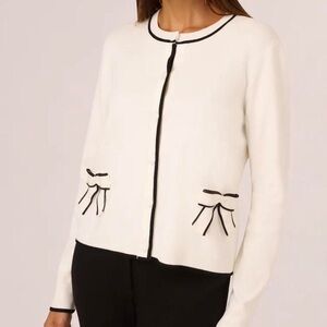 Adrianna Papell Bow Cardigan XL Coquette Preppy White Black Parisian Soft Girl